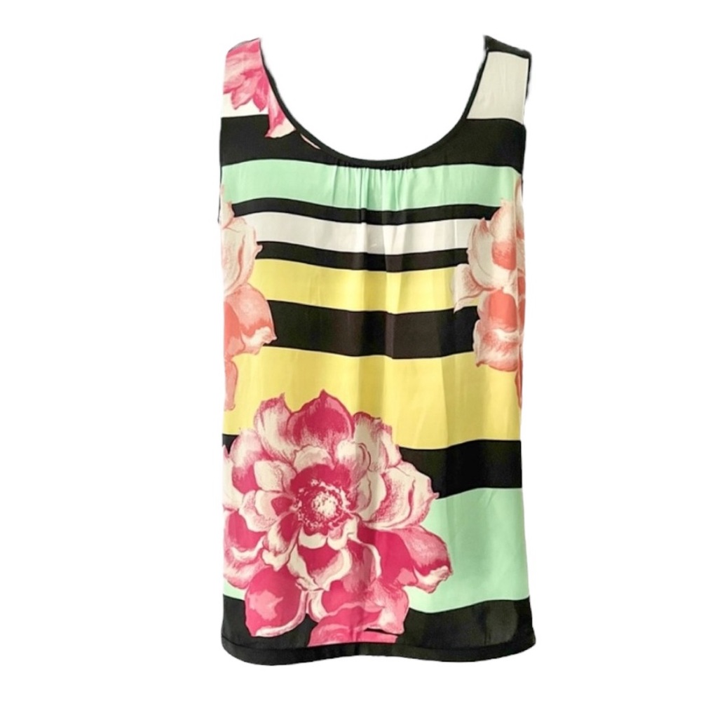 Banana Republic Stripe Floral Tank Size Medium 100% Polyester
